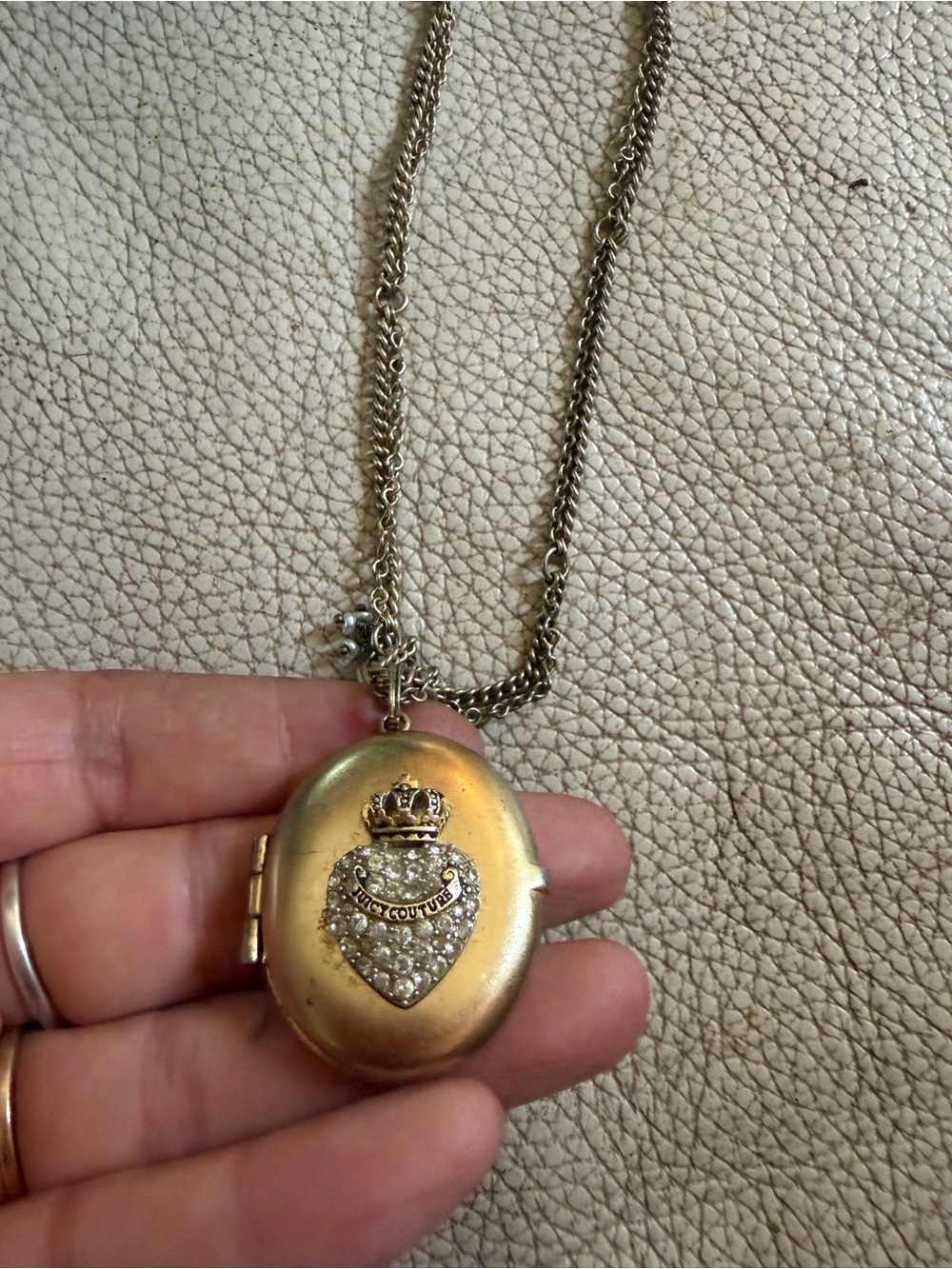 Juicy Couture Gold Heart Locket Necklace with Crown Accent - Women's Jewelry